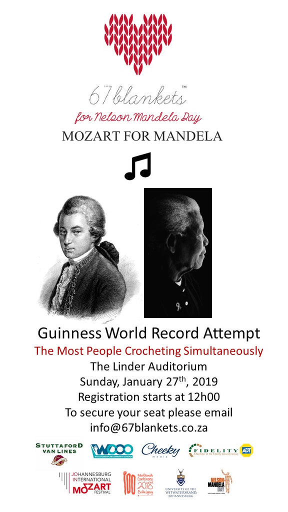 67 Blankets for Nelson Mandela Day to crochet up a Guinness record-breaking storm on Mozart’s birthday