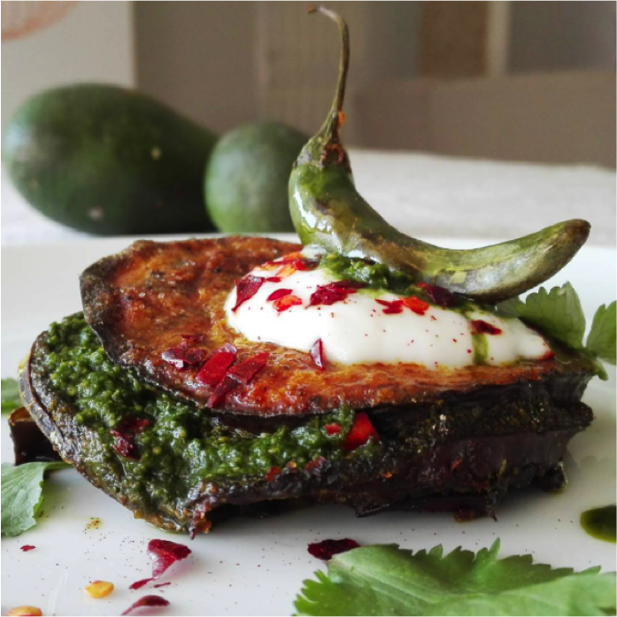 Recipe: Masala Eggplant with Green Chutney