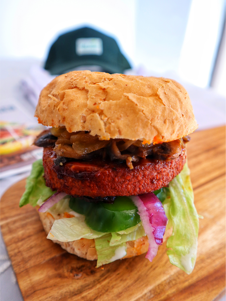 Plant-Based Loaded Burger made with Harvest Gourmet