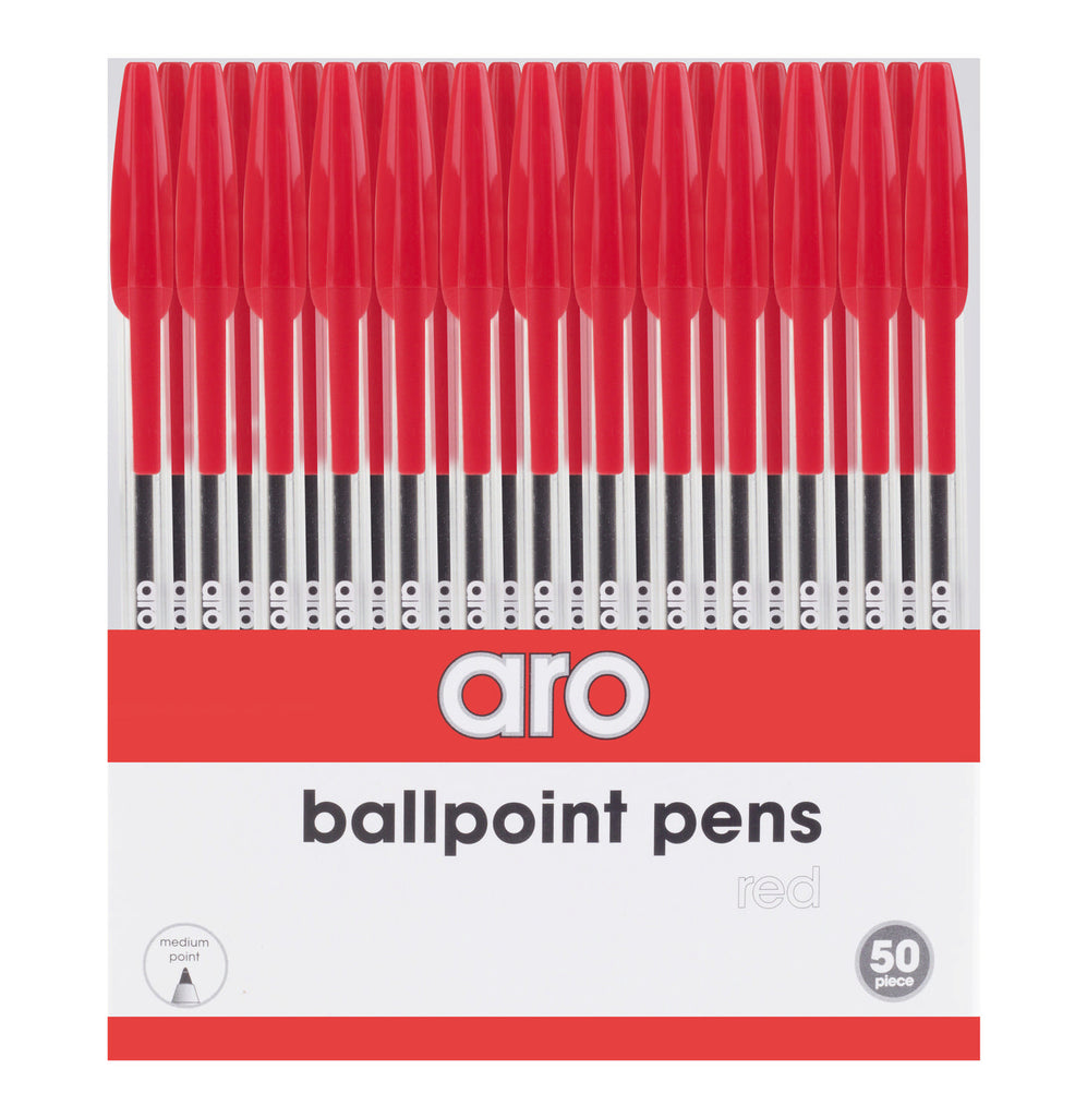 Aro - Red Stick Ballpoint Pens 50 Pack - iloveza.com