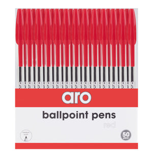 Aro - Red Stick Ballpoint Pens 50 Pack - iloveza.com