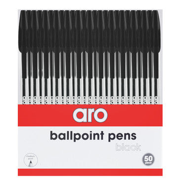 Aro - Black Stick Ballpoint Pens 50 Pack - iloveza.com