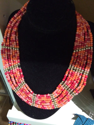 African Beaded Necklace (Pink and Orange) - iloveza.com
