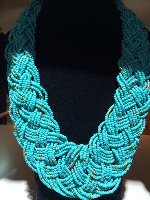 African Beaded Necklace (Blue) - iloveza.com