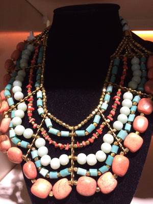 African Beads Necklace (Orange, Blue and White) - iloveza.com