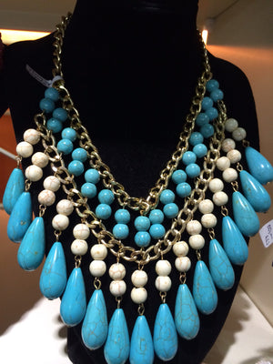 African Beads Necklace (Blue and White) - iloveza.com