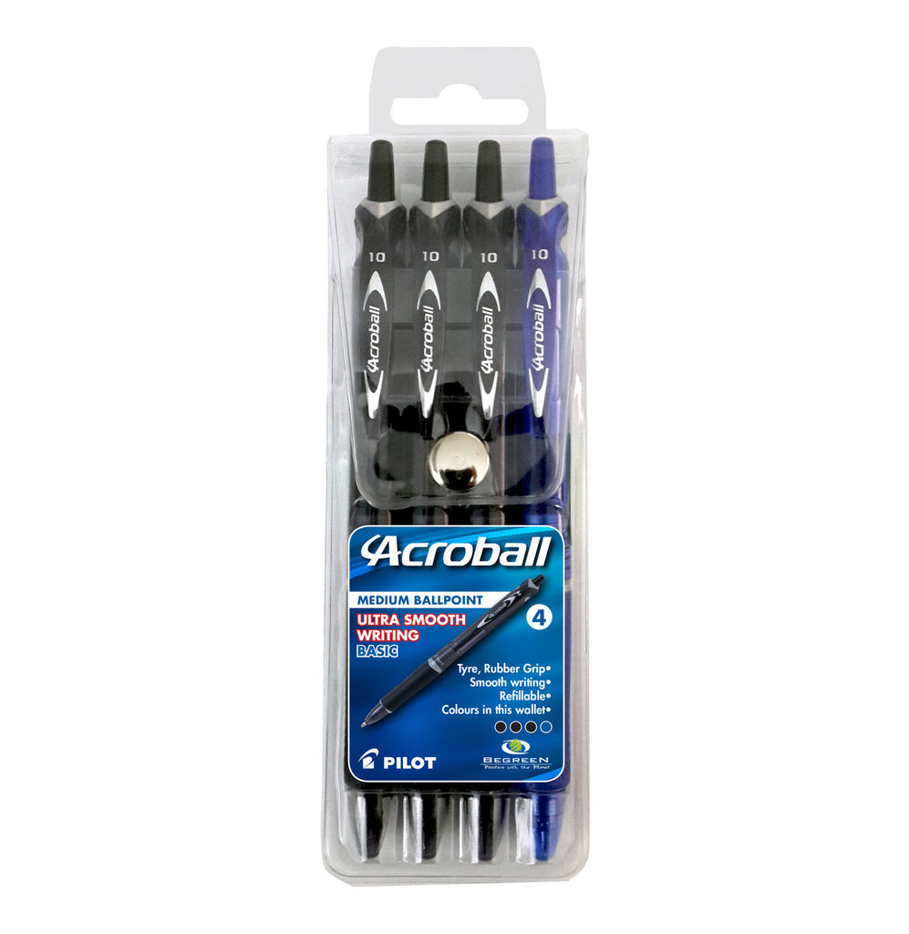 Pilot - Acroball Ballpoint Pen 4 Pack Assorted (Black & Blue) - iloveza.com