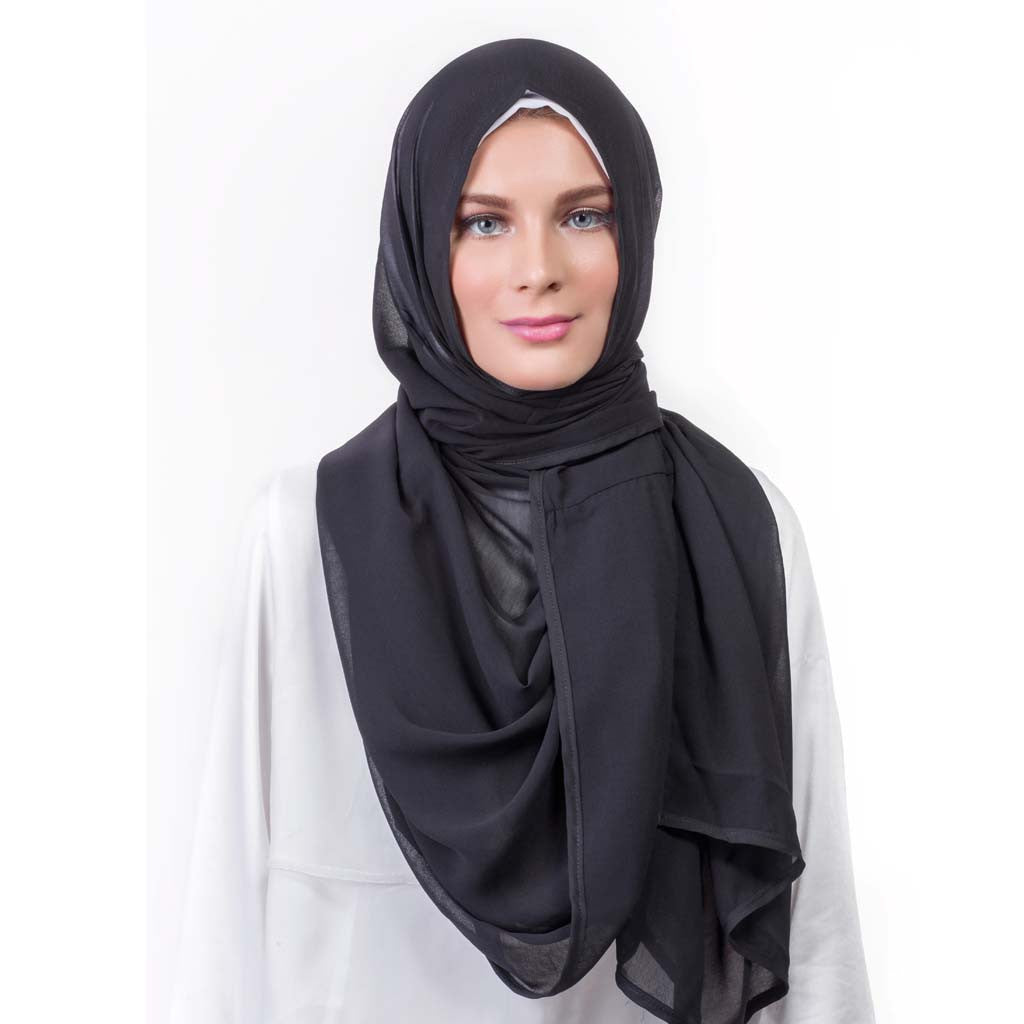Pearl Daisy - Charcoal Chiffon Hi-Lo Hoojab - iloveza.com - 1