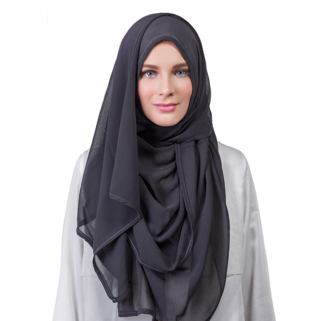 Pearl Daisy - Charcoal Chiffon Large Hijab - iloveza.com - 1