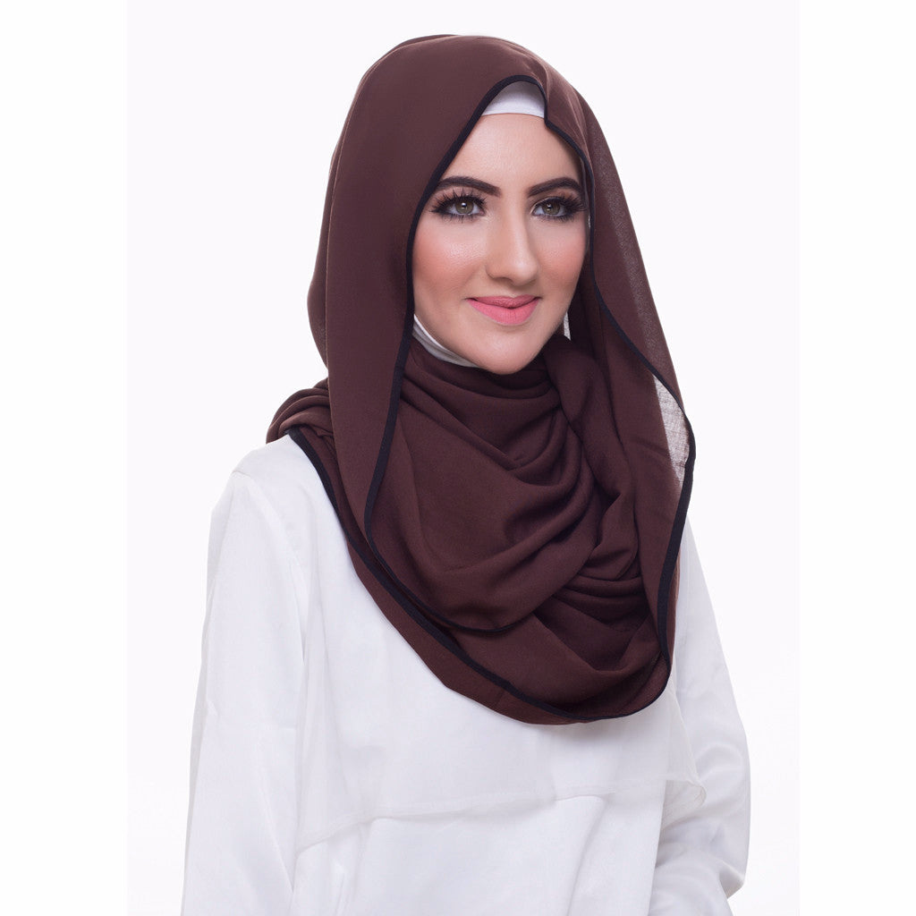 Pearl Daisy - Coffee Bean Bordered Weightless Large Hijab - iloveza.com - 2