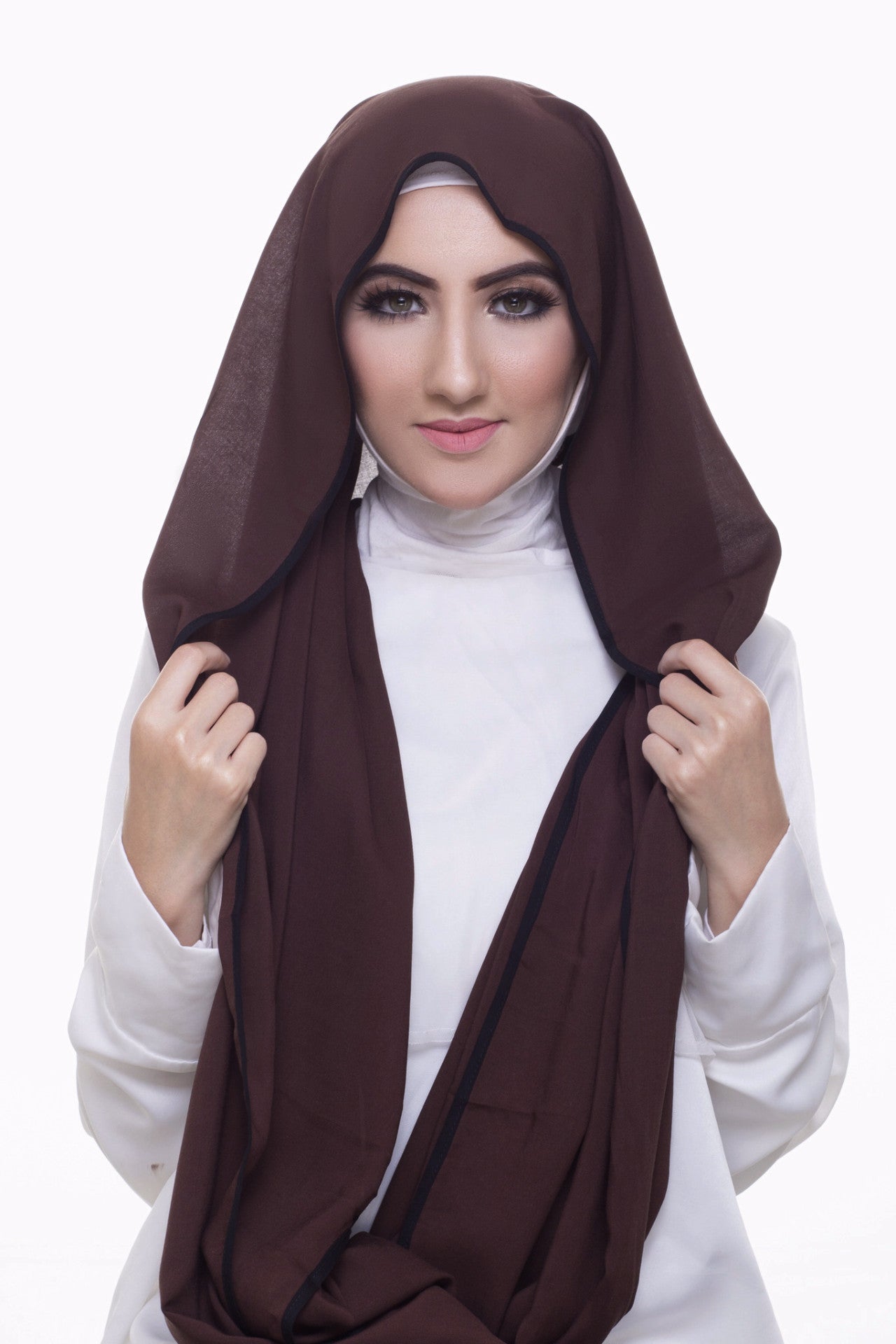 Pearl Daisy - Coffee Bean Bordered Weightless Large Hijab - iloveza.com - 3