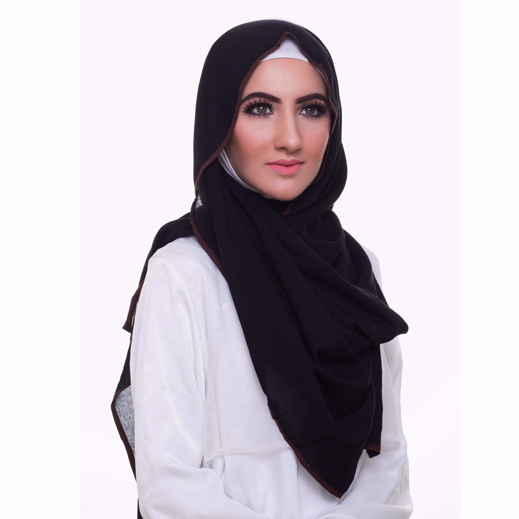 Pearl Daisy - Ebony Bordered Weightless Large Hijab - iloveza.com - 2