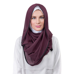 Pearl Daisy - Grape Bordered Chiffon Large Hijab - iloveza.com - 1