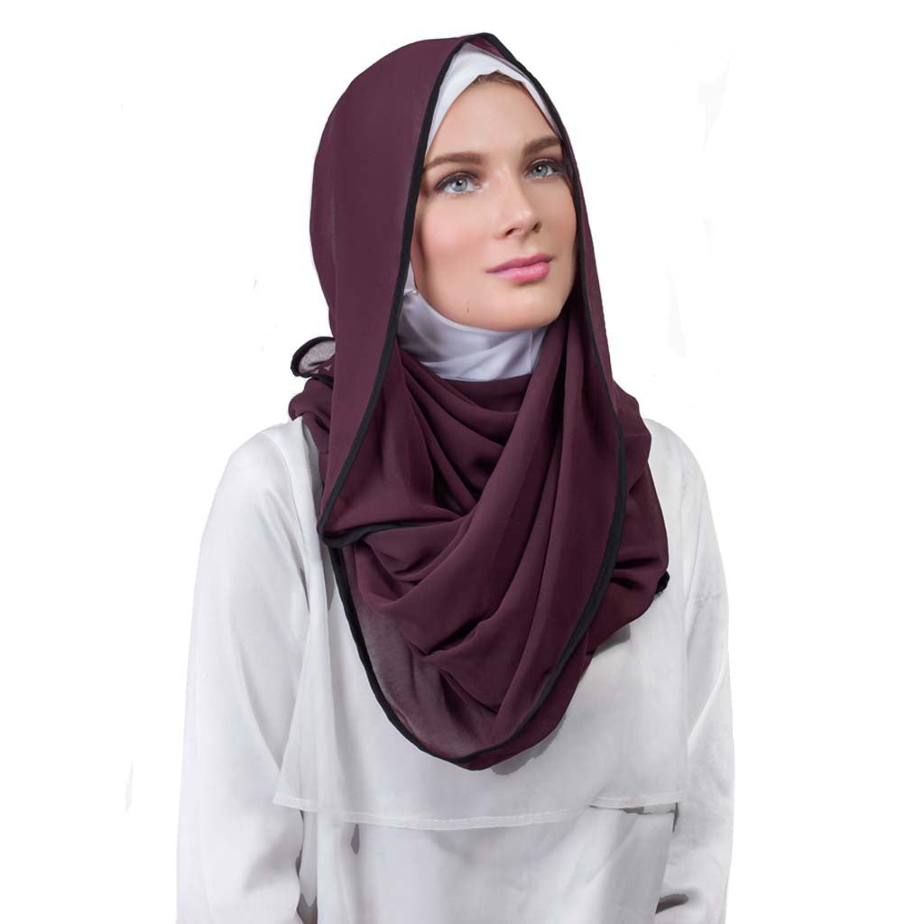 Pearl Daisy - Grape Bordered Chiffon Large Hijab - iloveza.com - 2