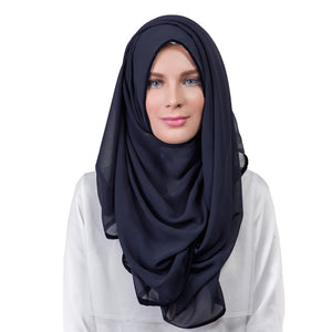 Pearl Daisy - Indigo Bordered Chiffon Large Hijab - iloveza.com