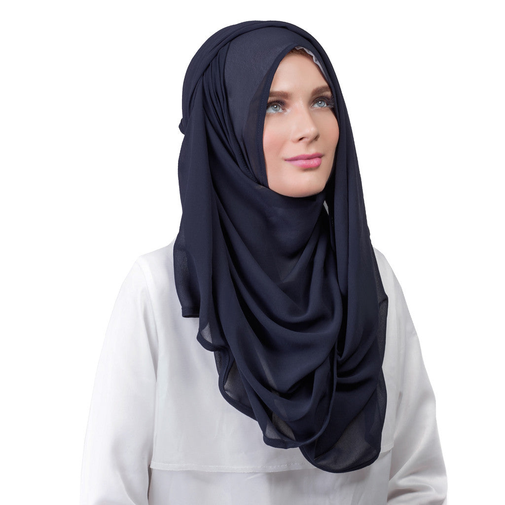 Pearl Daisy - Indigo Chiffon Large Hijab - iloveza.com - 2