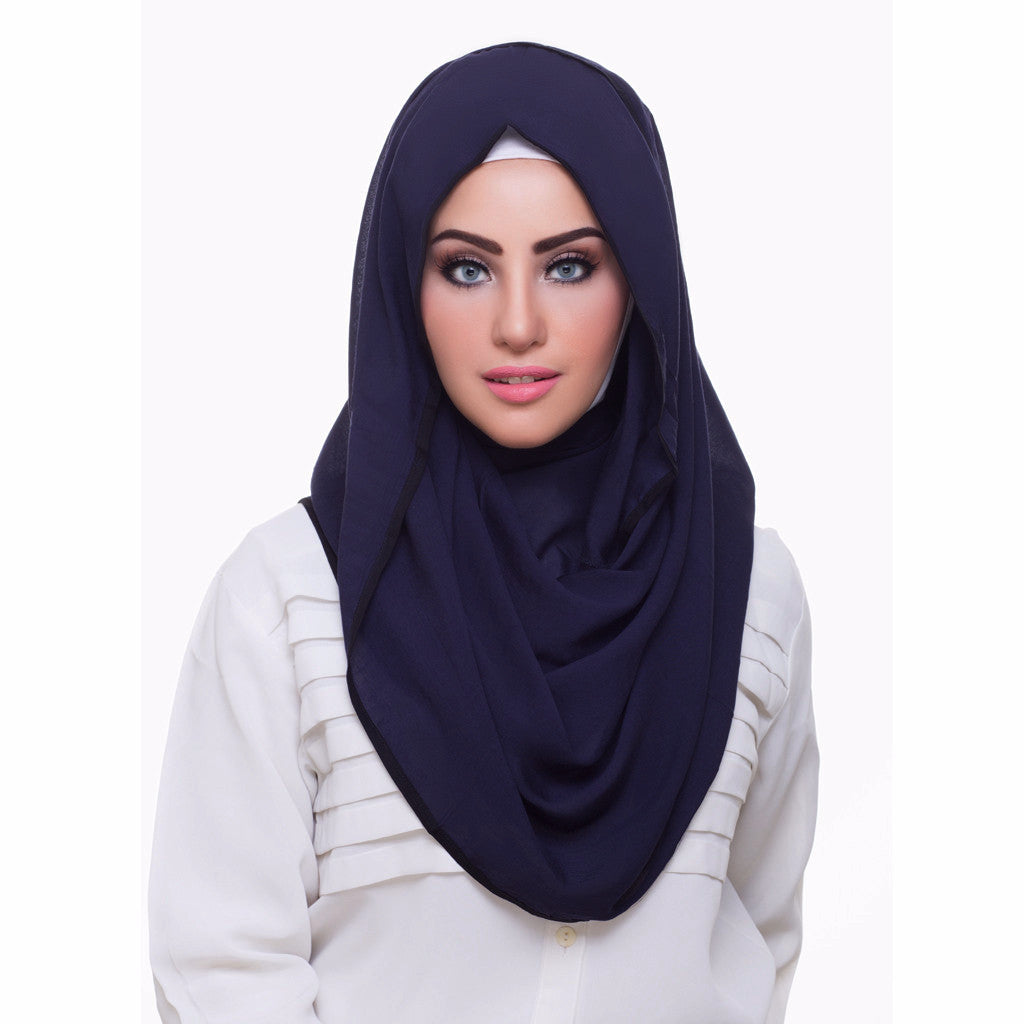 Pearl Daisy - Oxford Blue Bordered Weightless Hi-Lo Hoojab - iloveza.com - 1