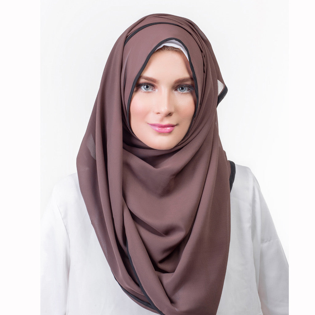 Pearl Daisy - Pecan Bordered Chiffon Large Hijab - iloveza.com - 1