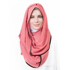 Pearl Daisy - Pink Blush Bordered Chiffon Large Hijab - iloveza.com