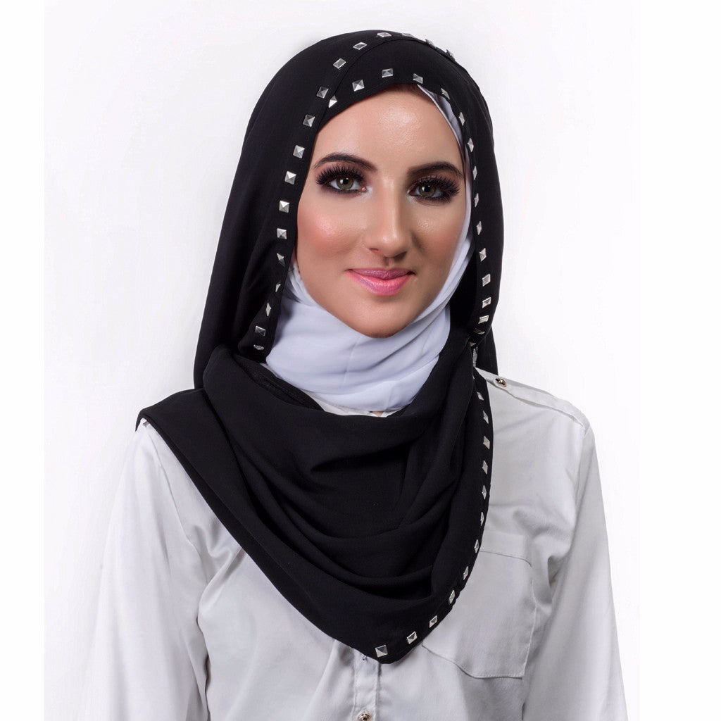 Pearl Daisy - Silver Studded Black Hi-Lo Hoojab - iloveza.com - 1
