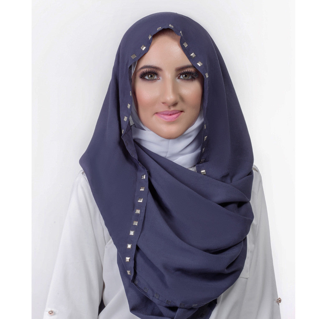 Pearl Daisy - Silver Studded Navy Hi-Lo Hoojab - iloveza.com - 1